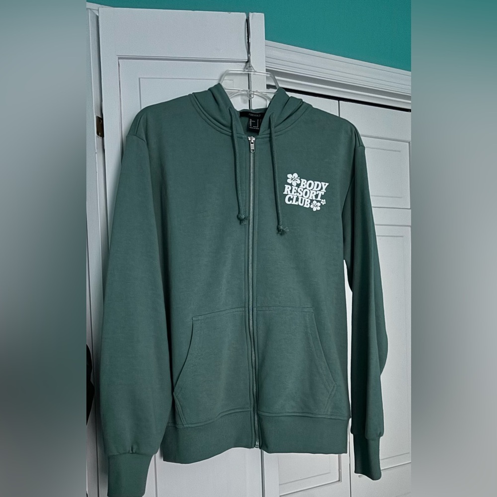 NWOT forever 21 women’s teal full zip hoodie, size small